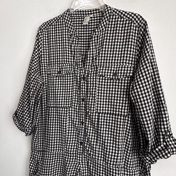 Forever 21 Shirt Dress L Black Gingham Roll Tab Pockets Mini Short Trendy Casual - Picture 3 of 11